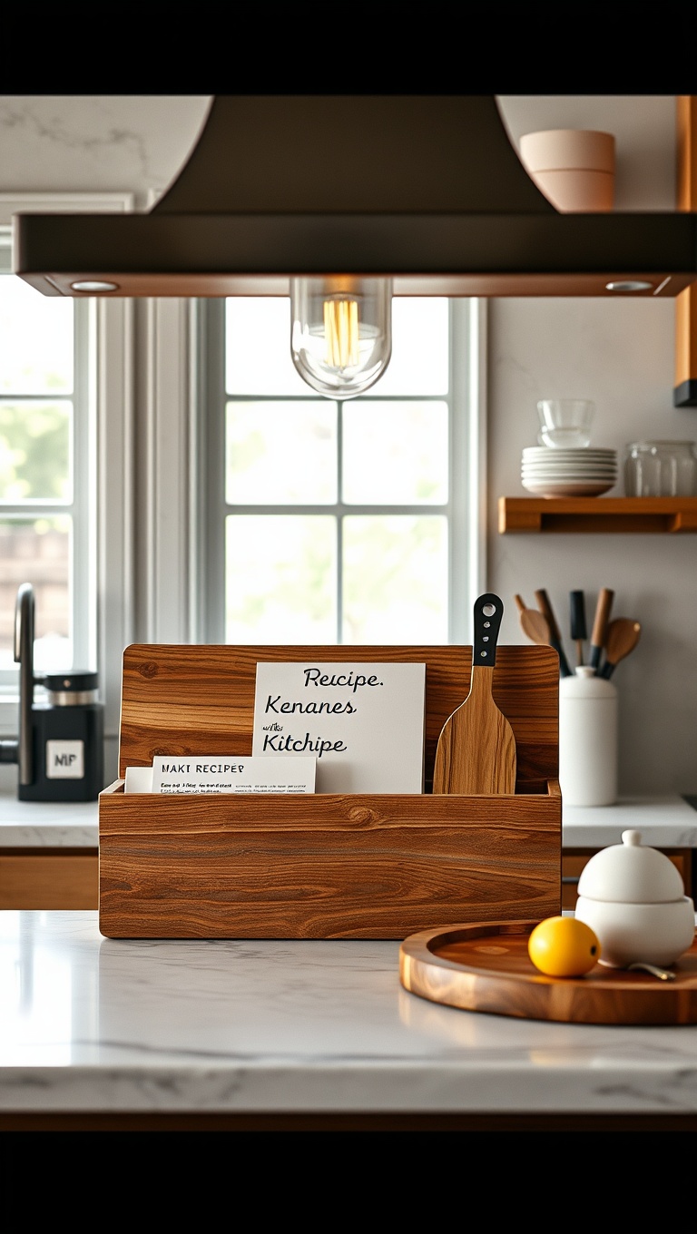 20 Stunning Ideas to Transform Your Kitchen with Reclaimed Wood Accents - 15. Personalized Reclaimed Wood Recipe Holder