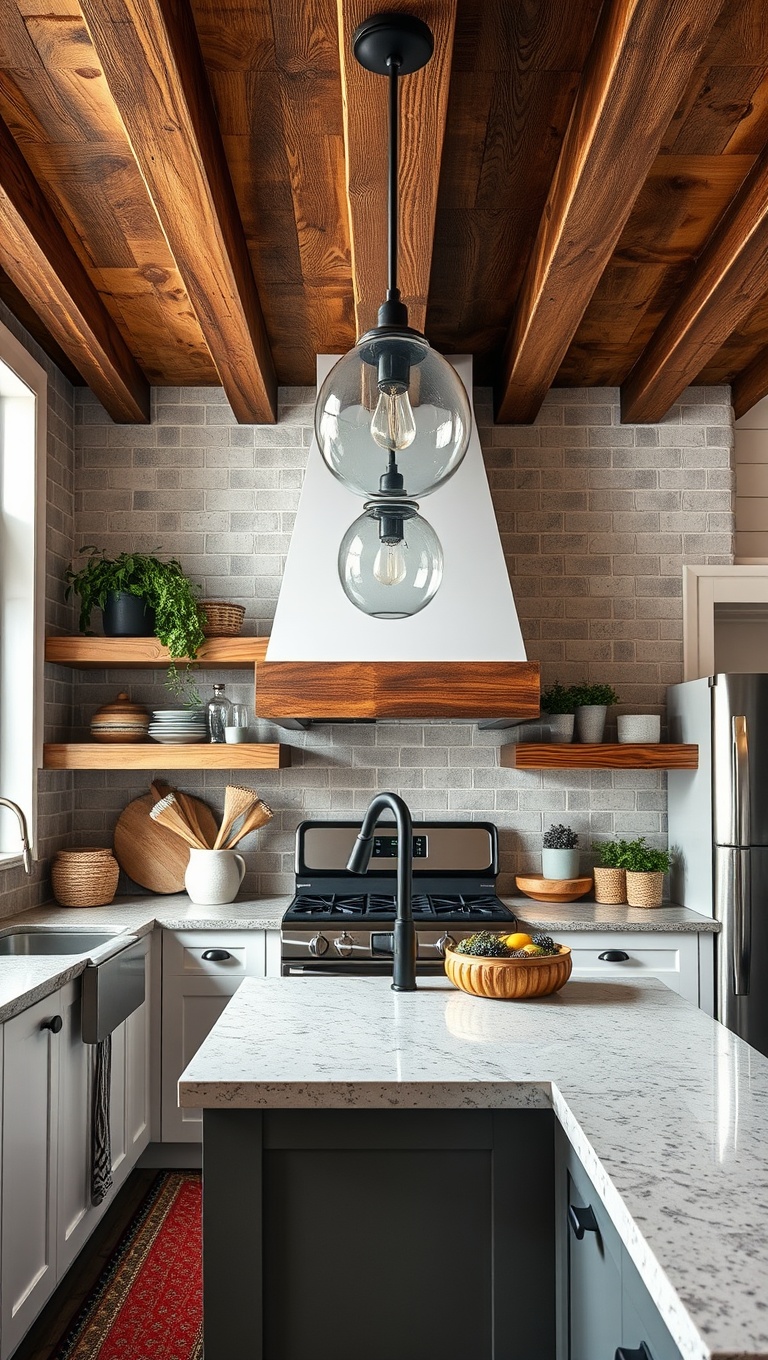 20 Stunning Ideas to Transform Your Kitchen with Reclaimed Wood Accents - 1. Rustic Reclaimed Wood Beams for a Cozy Ceiling