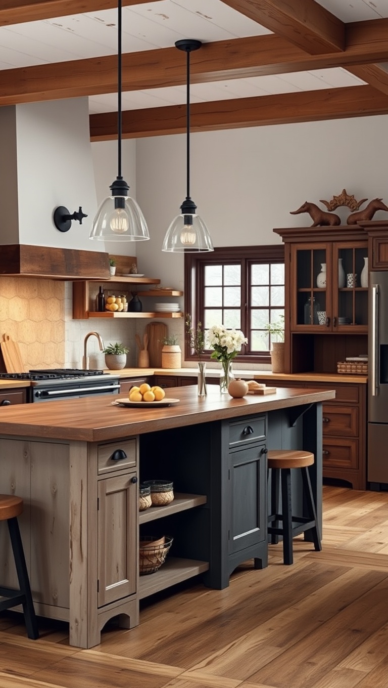 20 Stunning Ideas for Your Kitchen with a Breakfast Bar Island - 4. Rustic Farmhouse Vibes: Warm and Inviting