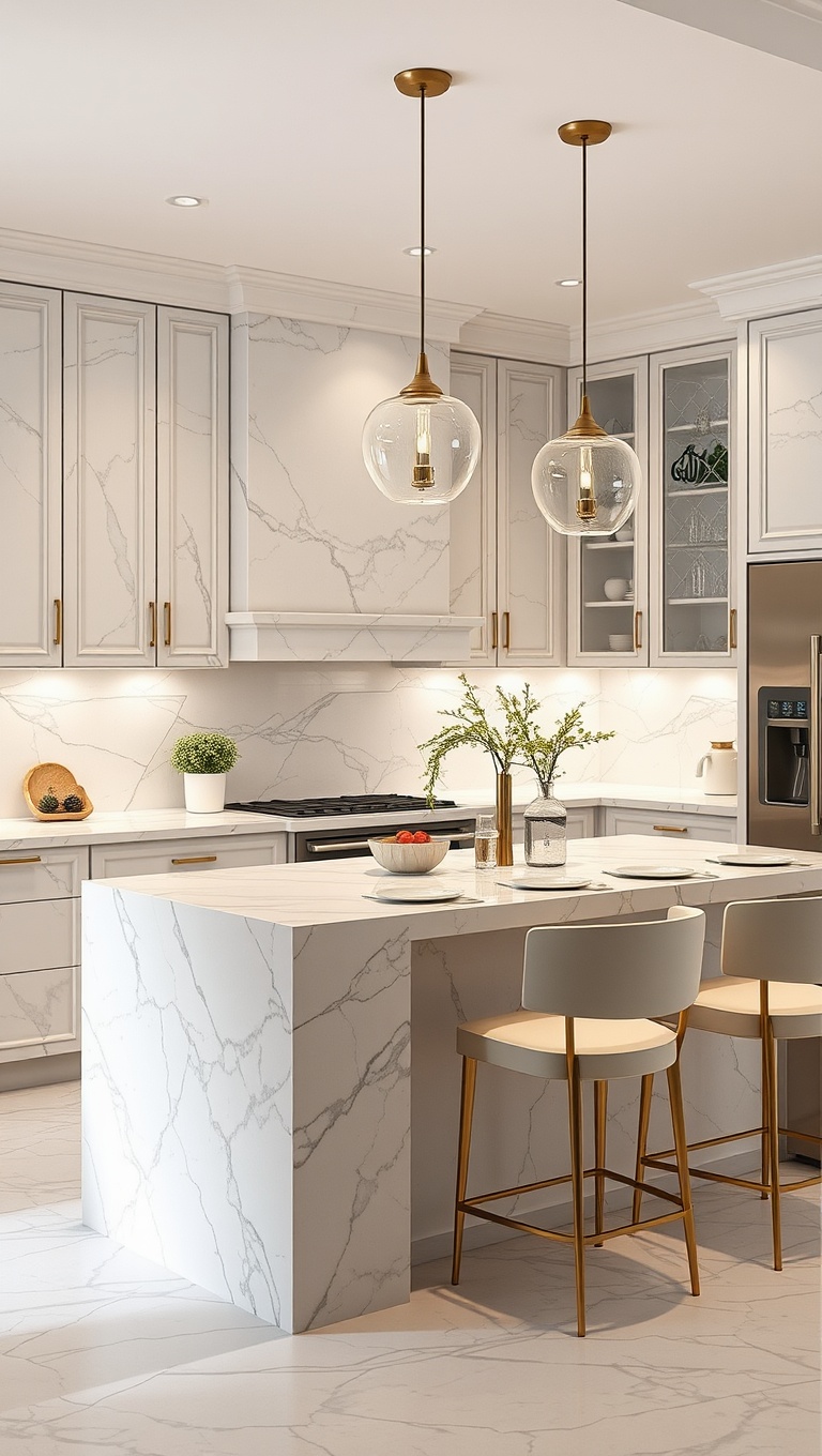 20 Stunning Ideas for Your Kitchen with a Breakfast Bar Island - 5. Luxe Marble Accents: Elegance at Its Best