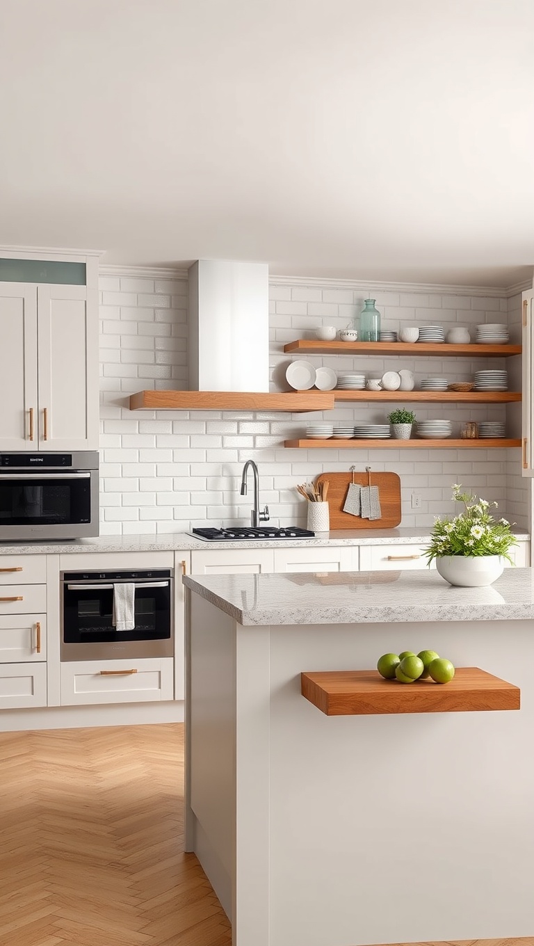 20 Stunning Ideas for Your Kitchen with a Breakfast Bar Island - 8. Open Shelving: Show Off Your Dishware
