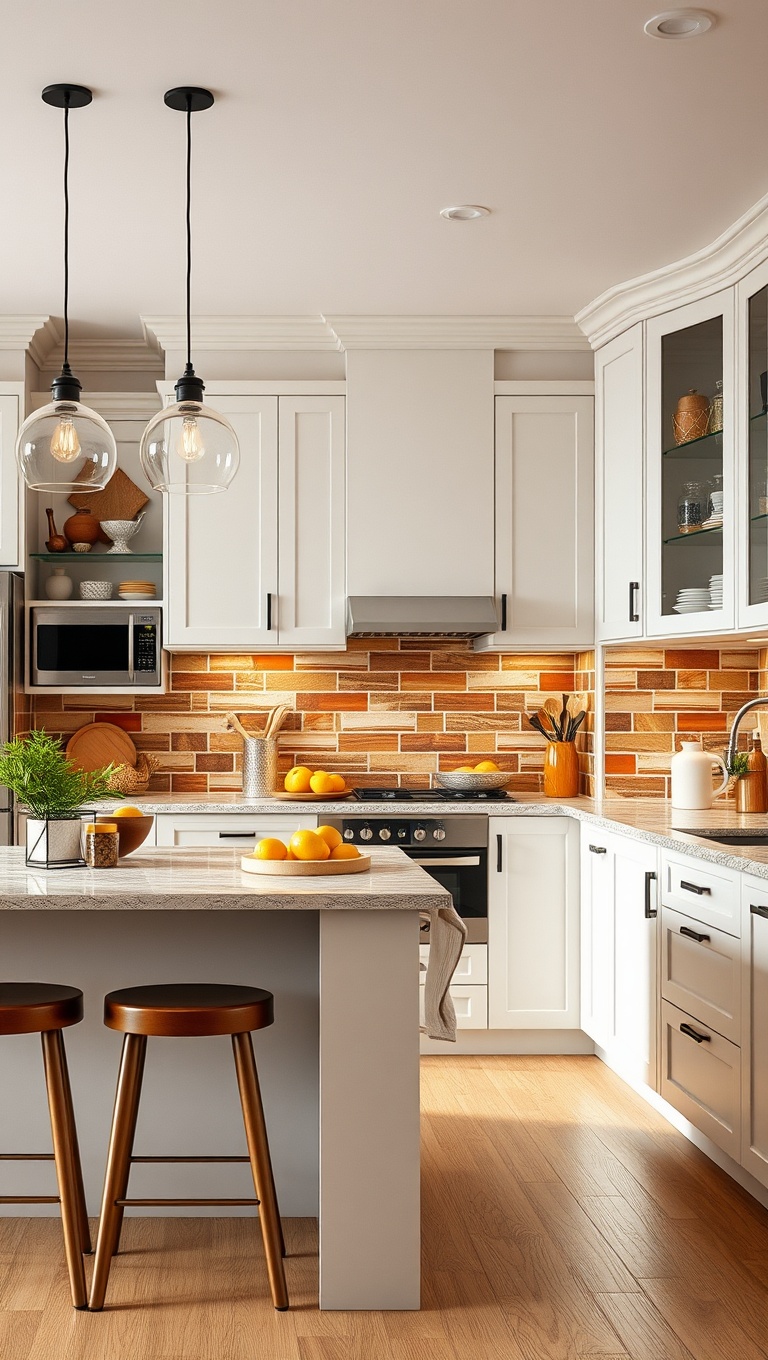 20 Stunning Ideas for Your Kitchen with a Breakfast Bar Island - 14. Colorful Backsplash: Add Some Spice
