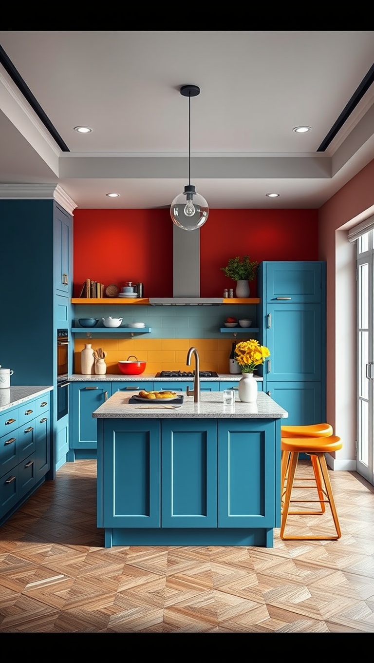 20 Stunning Ideas for Your Kitchen with a Breakfast Bar Island - 1. Bright and Bold Colors: Make a Statement!