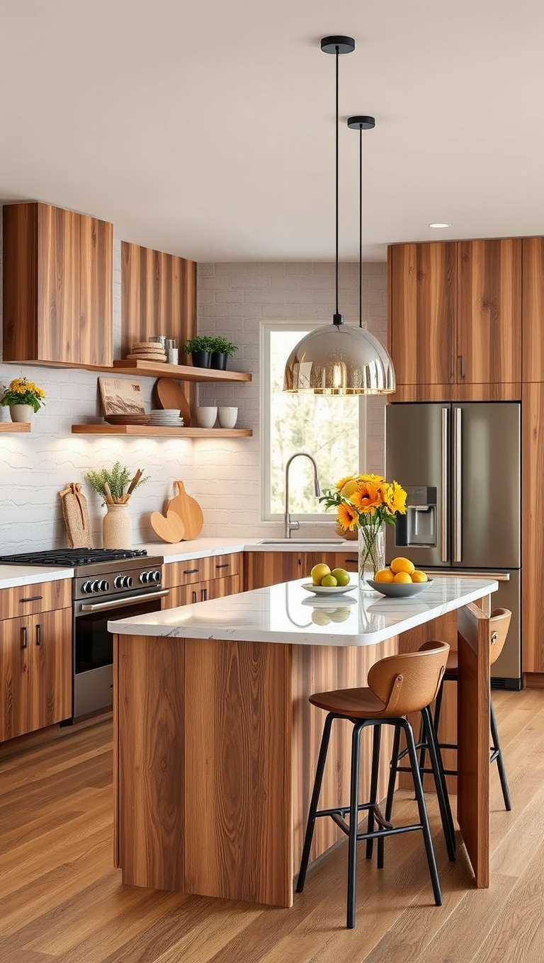 20 Stunning Ideas for Your Kitchen with a Breakfast Bar Island - 10. Natural Wood Finishes: Bring the Outdoors In