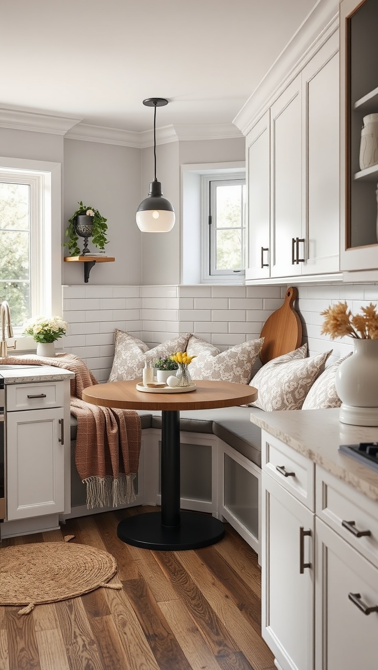 20 Cozy Kitchen Ideas with a Built-In Breakfast Nook You’ll Love - 16. Cozy Corner: Soft Throws and Pillows