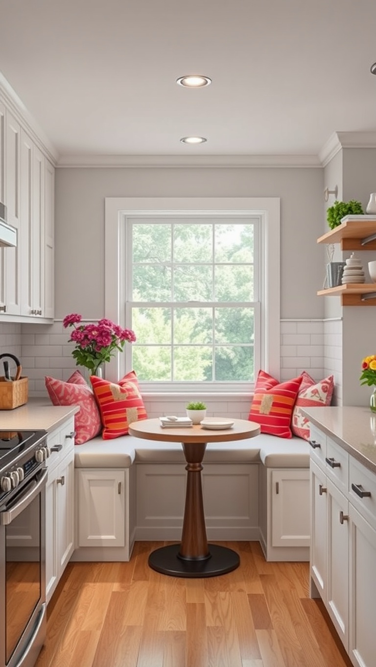 20 Cozy Kitchen Ideas with a Built-In Breakfast Nook You’ll Love - 3. Colorful Cushions: Bring in the Brights!