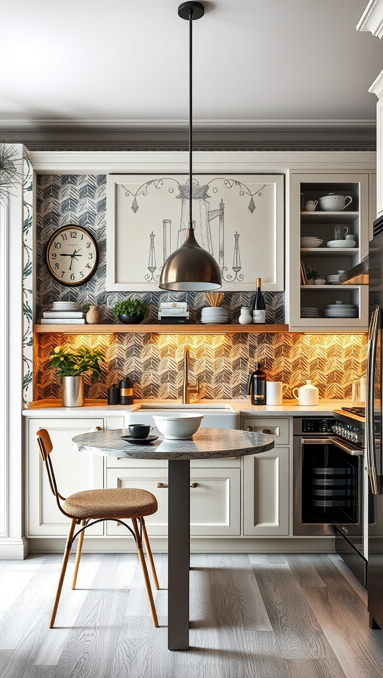 20 Cozy Kitchen Ideas with a Built-In Breakfast Nook You’ll Love - 18. Bold Wallpaper: Make a Statement