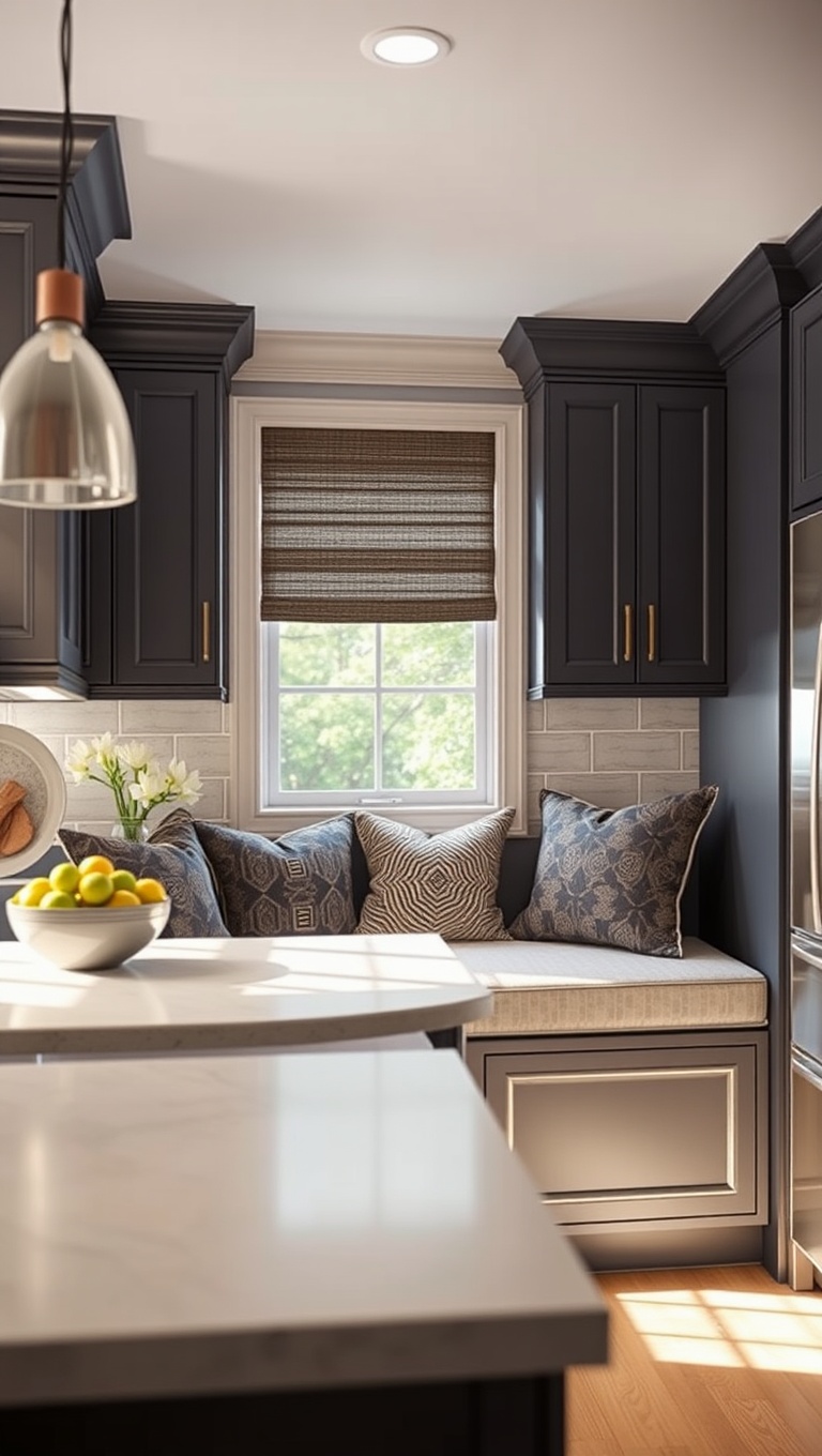 20 Cozy Kitchen Ideas with a Built-In Breakfast Nook You’ll Love - 7. Elegant Touches: Upholstered Seating