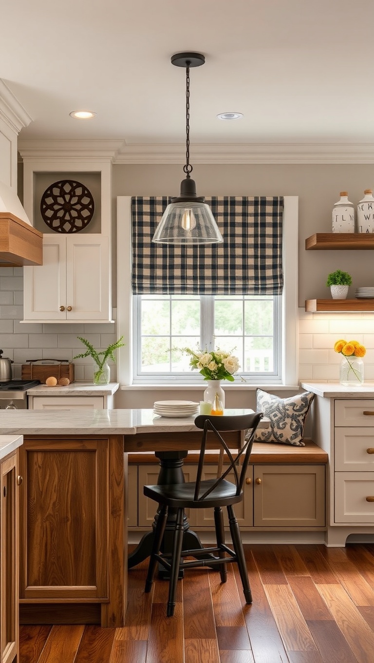 20 Cozy Kitchen Ideas with a Built-In Breakfast Nook You’ll Love - 1. Farmhouse Charm: Rustic Wooden Bench Delight