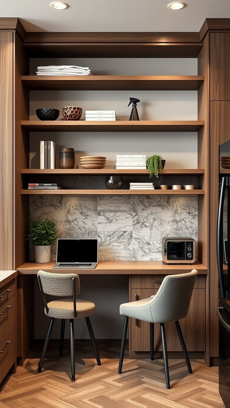 20 Fun & Functional Kitchen Desk Ideas to Elevate Your Space! - 13. Open Shelving Inspiration: Stylish Storage Above Your Desk