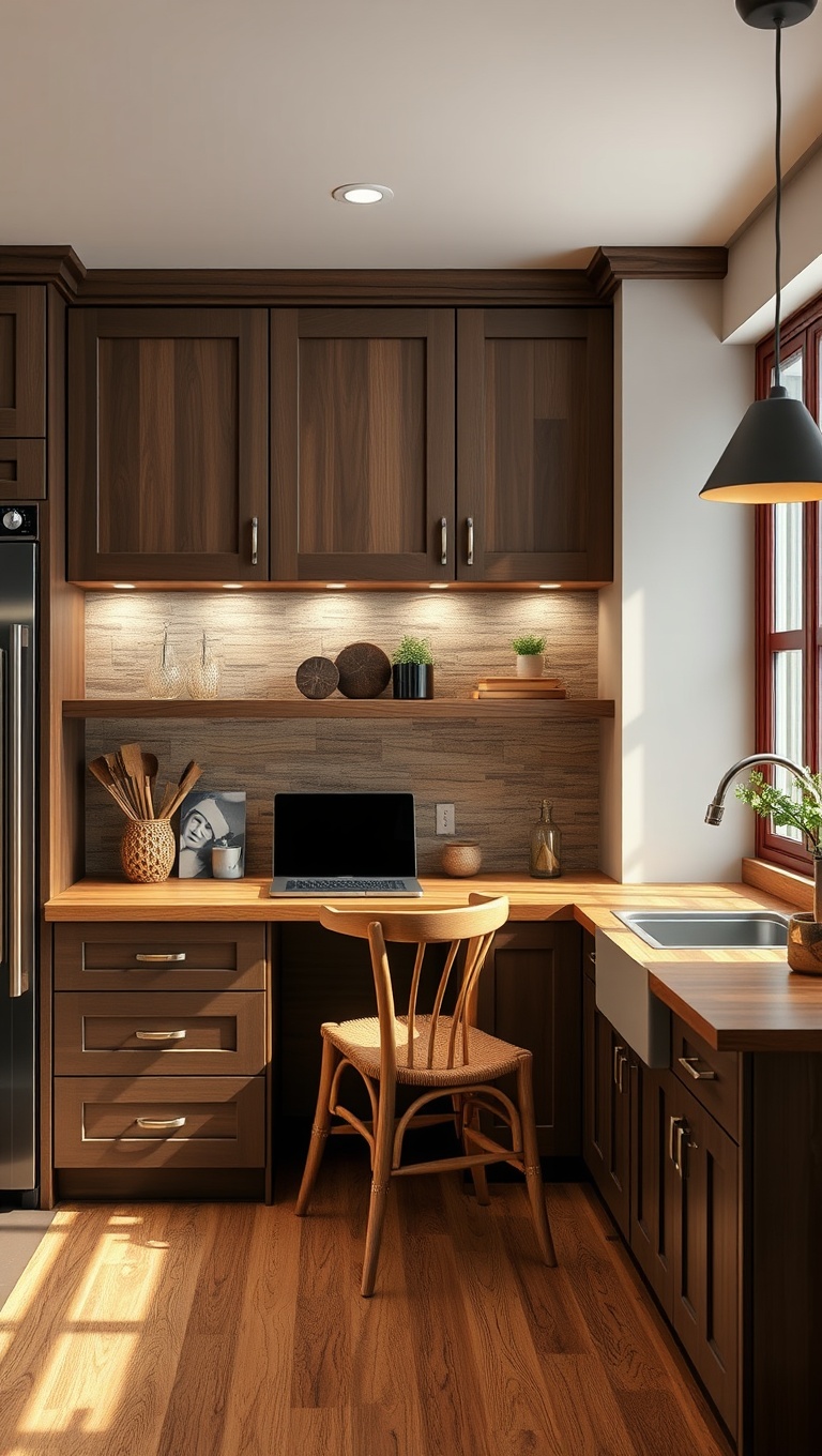 20 Fun & Functional Kitchen Desk Ideas to Elevate Your Space! - 8. Rustic Charm: Natural Wood Accents for Warmth