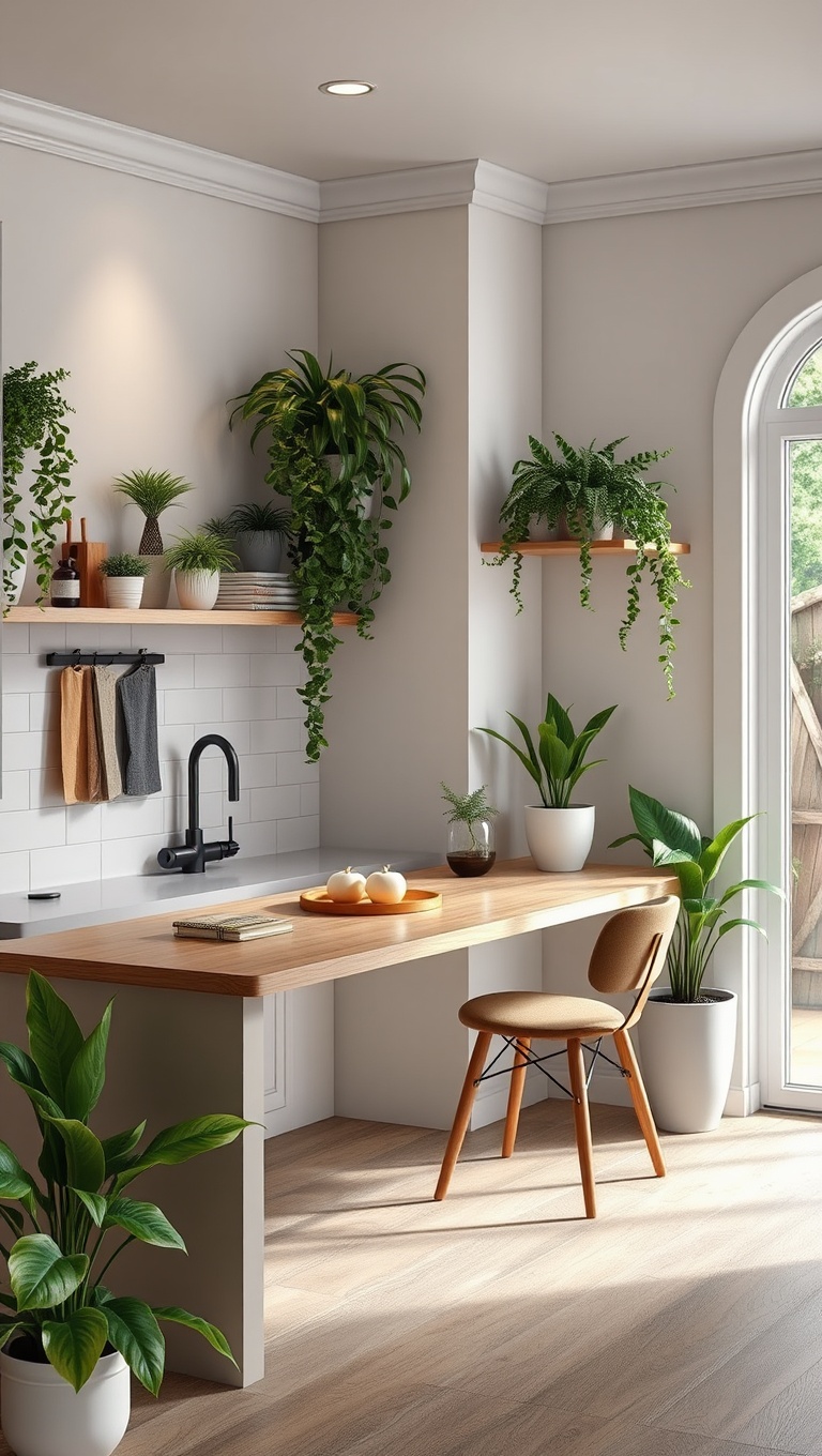 20 Fun & Functional Kitchen Desk Ideas to Elevate Your Space! - 20. Greenery Galore: Add Plants for Freshness and Vibe