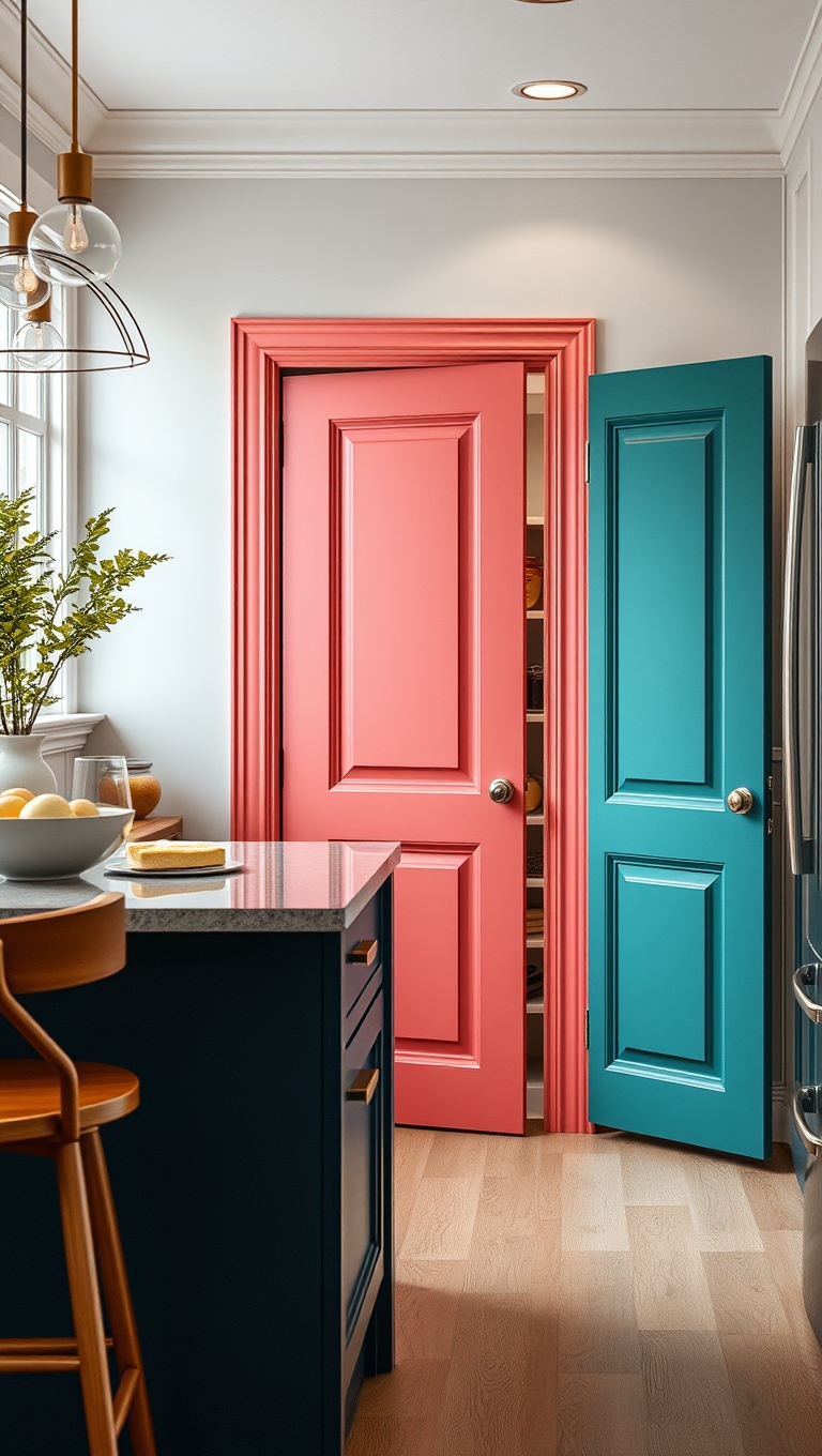 20 Creative Ideas for Kitchens with a Built-In Pantry Door - 3. Colorful Pocket Doors