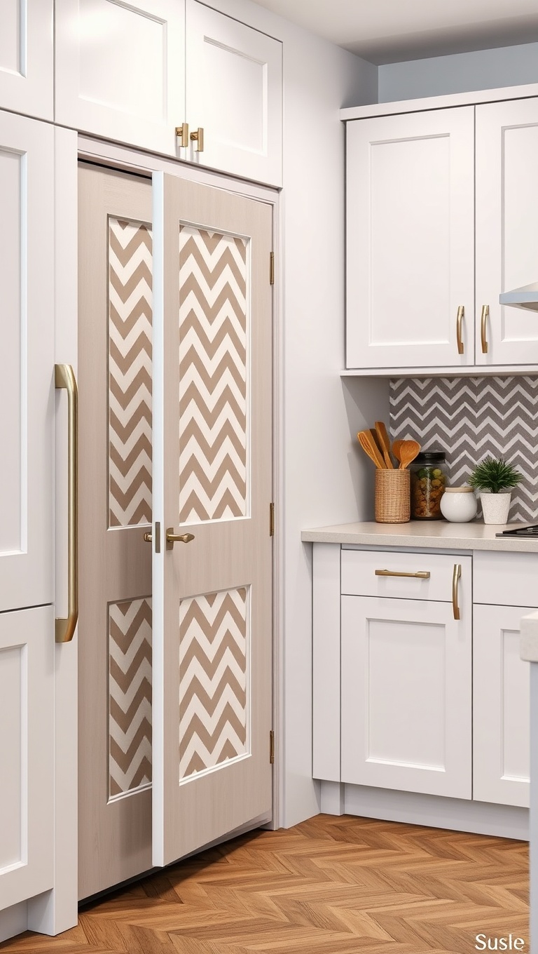 20 Creative Ideas for Kitchens with a Built-In Pantry Door - 7. Trendy Chevron Patterns