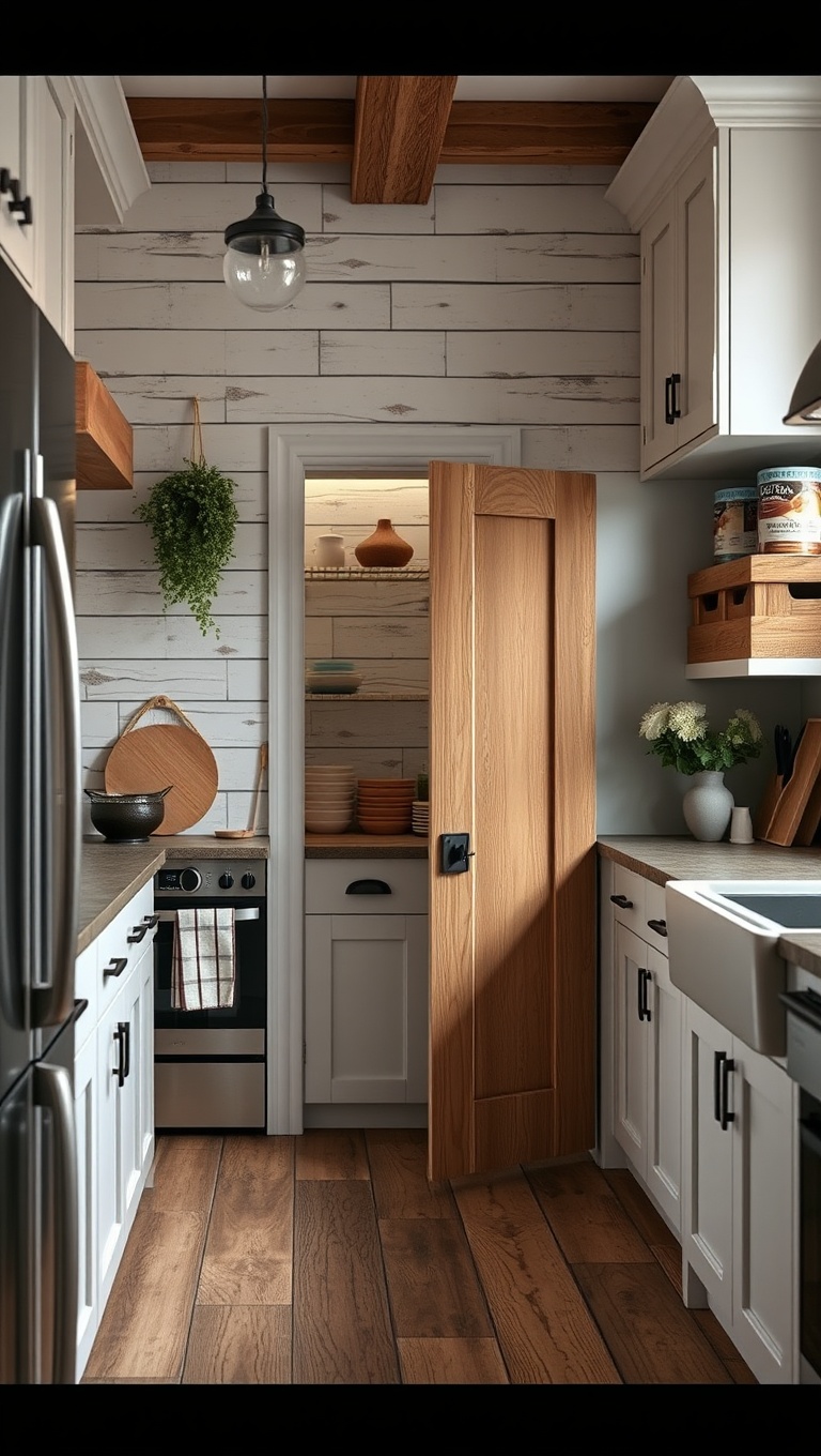 20 Creative Ideas for Kitchens with a Built-In Pantry Door - 4. Rustic Farmhouse Vibes