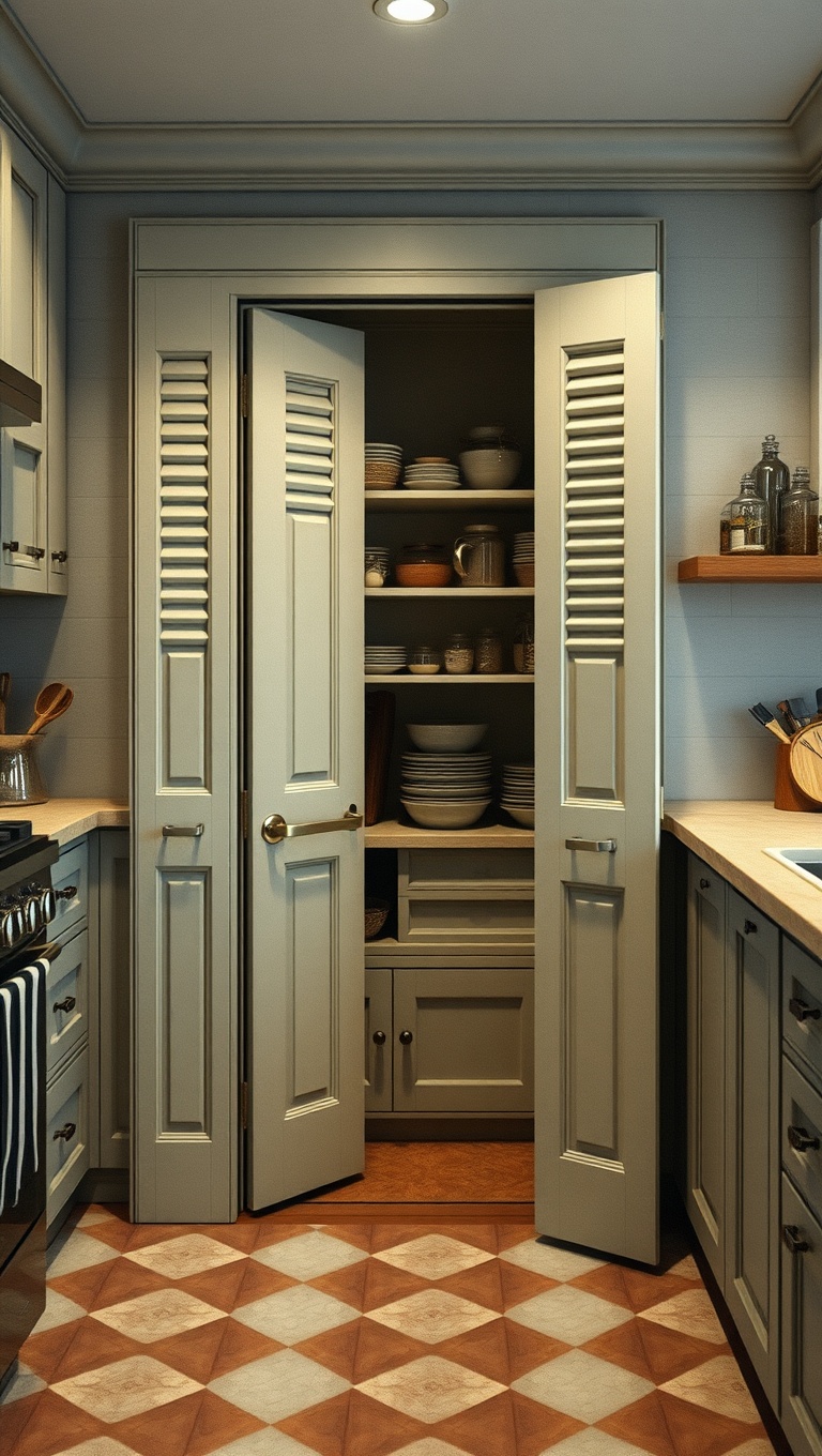 20 Creative Ideas for Kitchens with a Built-In Pantry Door - 8. Vintage Shutter Style