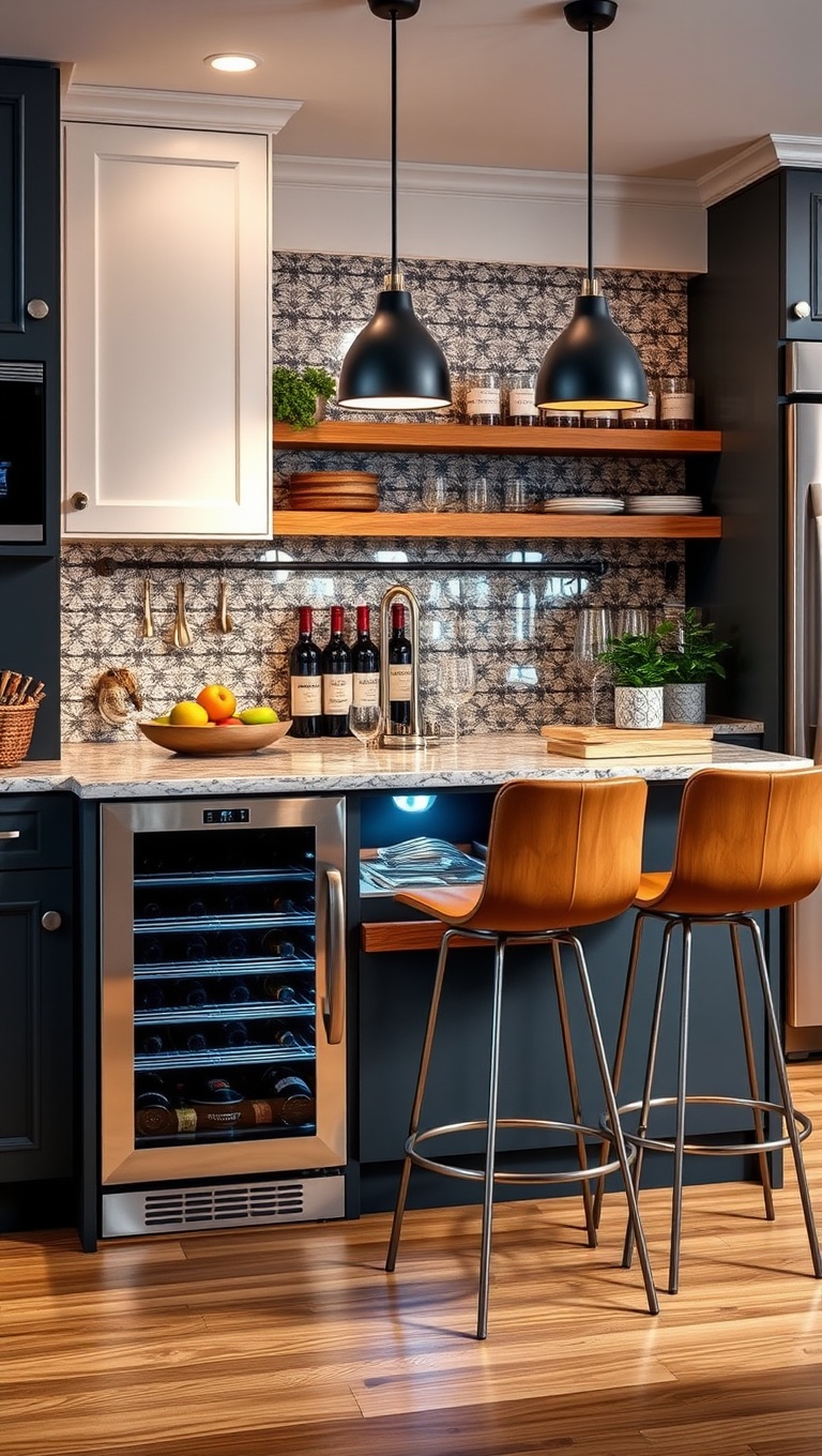 20 Fabulous Ideas for Kitchens with a Built-In Wine Cooler - 9. Wine and Dine Bar: Create a mini bar setup with a cooler and bar stools for fun gatherings.