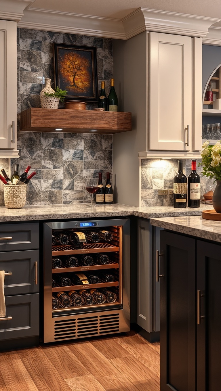 20 Fabulous Ideas for Kitchens with a Built-In Wine Cooler - 14. Wine Theme Decor: Use wine-themed decor to enhance the atmosphere around your cooler.