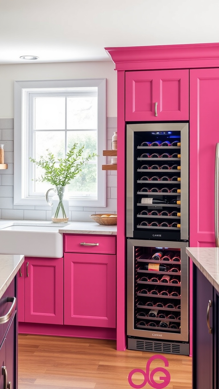 20 Fabulous Ideas for Kitchens with a Built-In Wine Cooler - 6. Bright and Bold: Opt for a vibrant color cooler to make a statement in your kitchen.