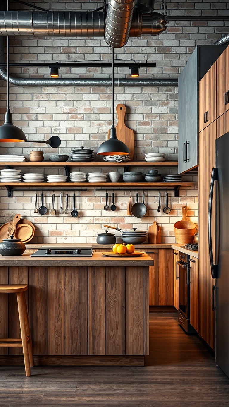20 Inspiring Ideas for a Fabulous Central Cooking Station in Your Kitchen! - 12. Industrial Vibes: Metal and Wood Combinations