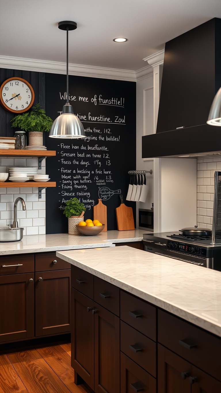 20 Inspiring Ideas for a Fabulous Central Cooking Station in Your Kitchen! - 16. Fun and Functional: A Chalkboard Wall for Recipes and Notes