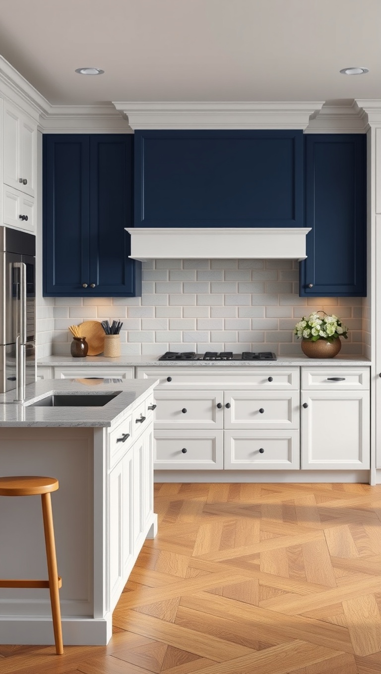 20 Stunning Ideas for Kitchens with a Contrasting Island Color! - Classic White Cabinets with a Bold Navy Island