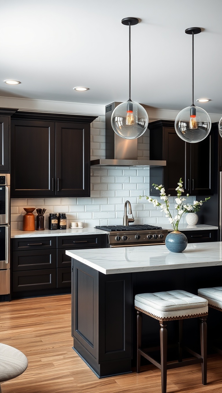 20 Stunning Ideas for Kitchens with a Contrasting Island Color! - Light Blue Island Against Dark Espresso Cabinets