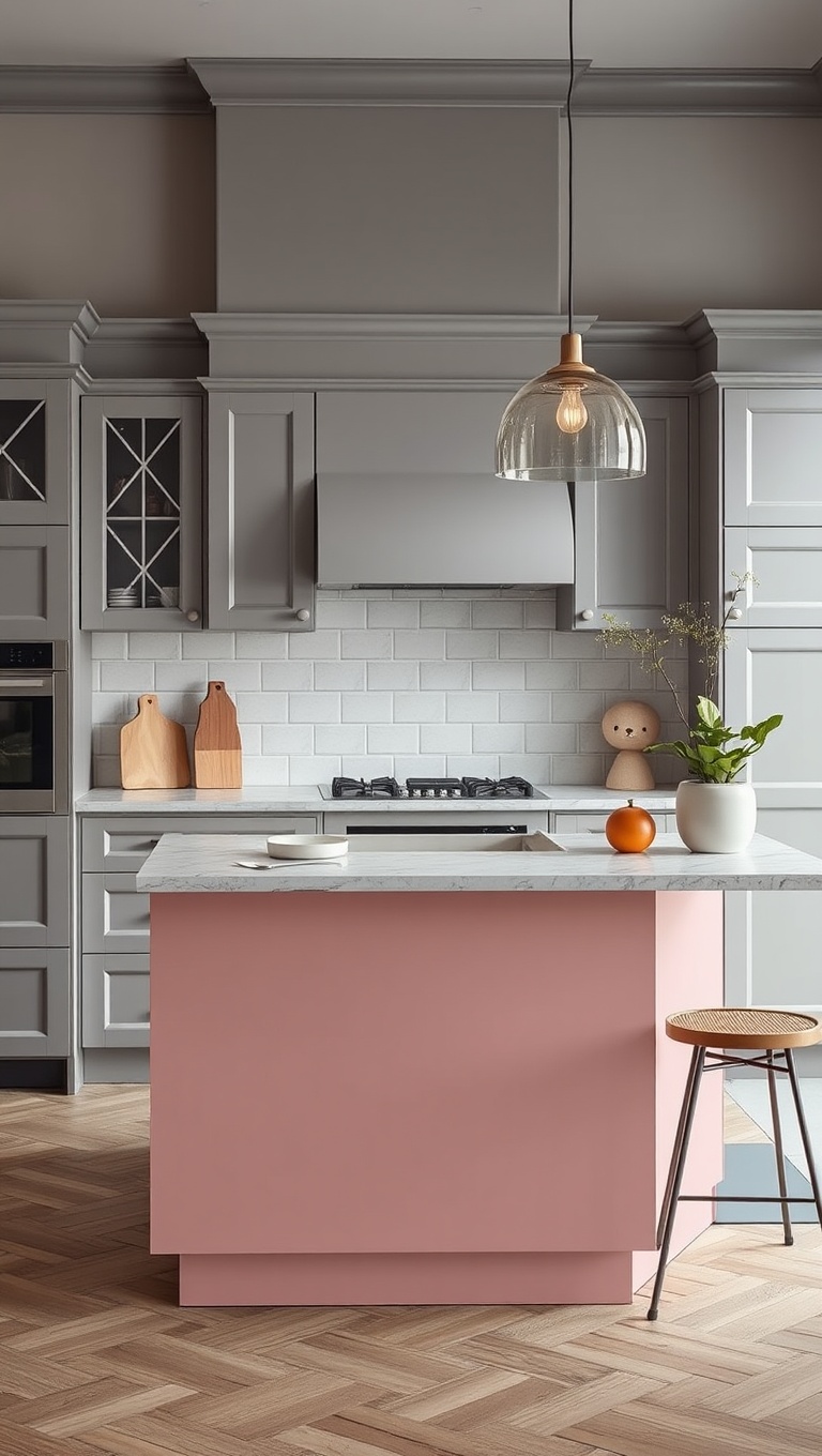 20 Stunning Ideas for Kitchens with a Contrasting Island Color! - Chic Gray and Soft Blush Pink Contrast