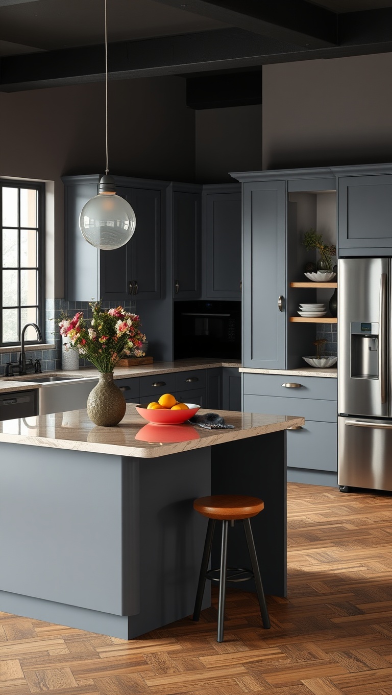 20 Stunning Ideas for Kitchens with a Contrasting Island Color! - Cool Gray and Warm Coral Island Combo