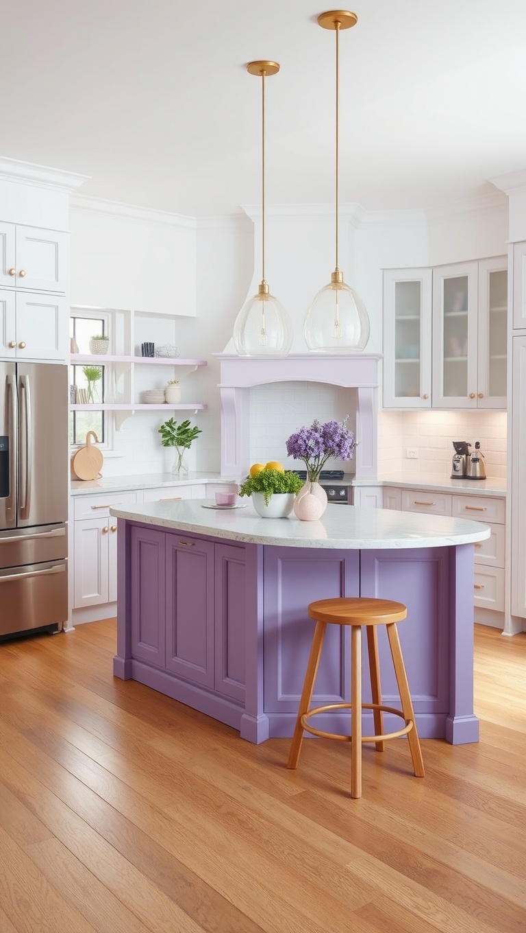 20 Stunning Ideas for Kitchens with a Contrasting Island Color! - Charming Lavender Island in a White Space