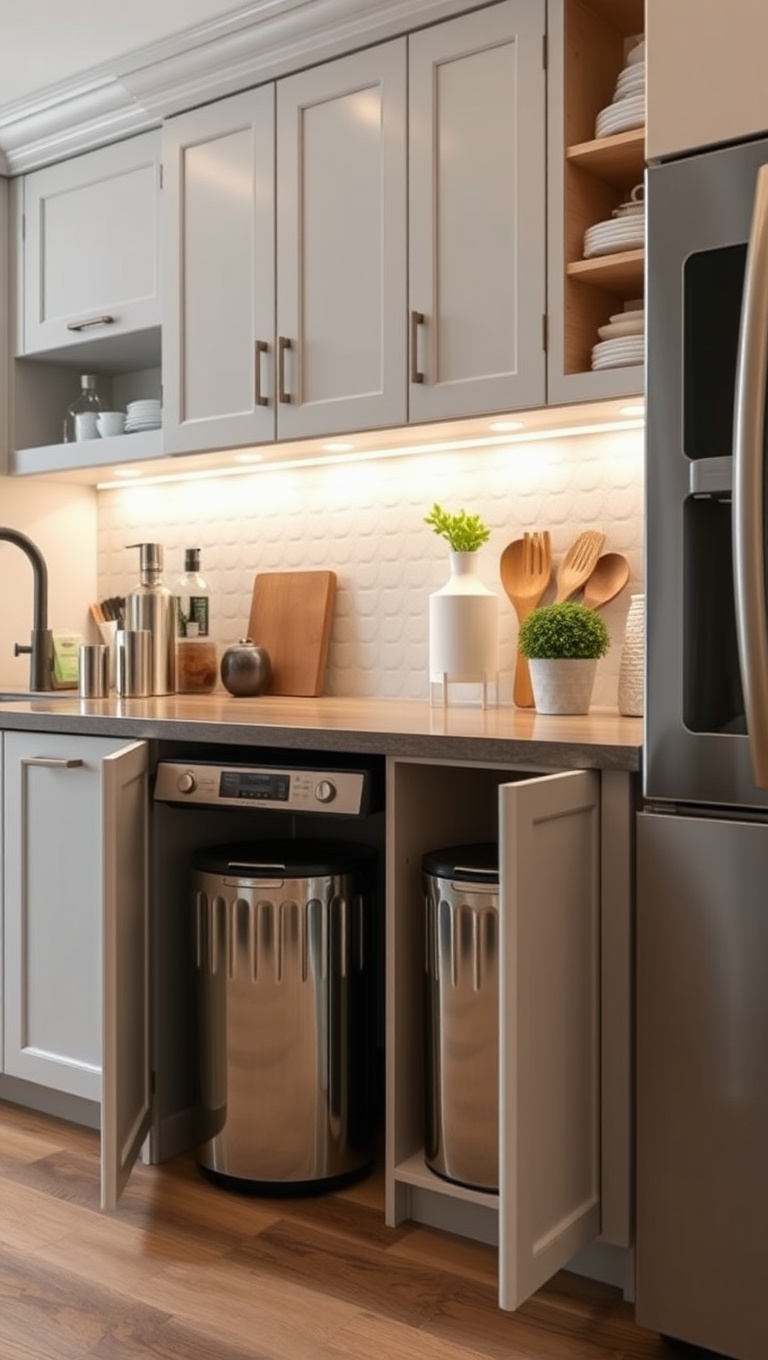 20 Clever Kitchen Storage Solutions That Will Inspire You - 11. Built-In Trash Cans: Keep It Clean and Hidden