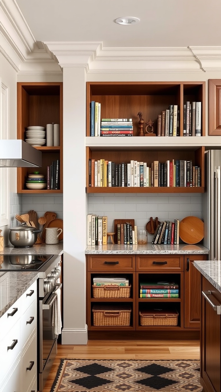 20 Clever Kitchen Storage Solutions That Will Inspire You - 14. Bookcase Storage: Show Off Your Cookbooks