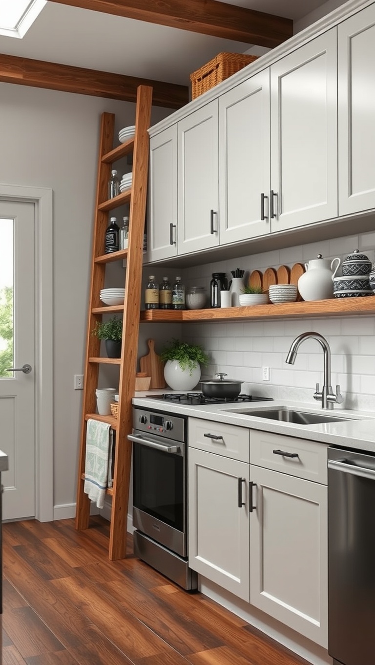 20 Clever Kitchen Storage Solutions That Will Inspire You - 12. Creative Ladder Storage: A Rustic Touch