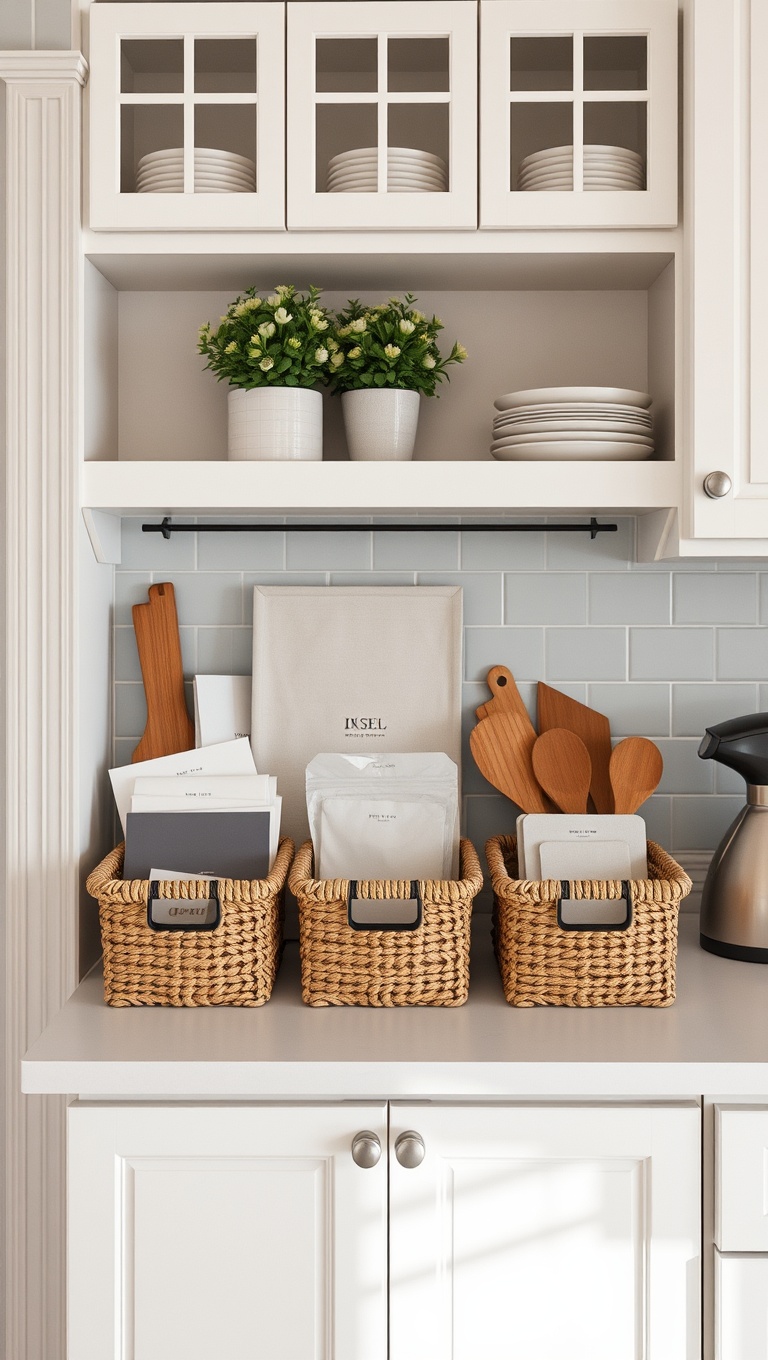 20 Fabulous Ideas for Creating the Perfect Drop Zone in Your Kitchen - 3. Chic Baskets for Mail and Miscellaneous Items
