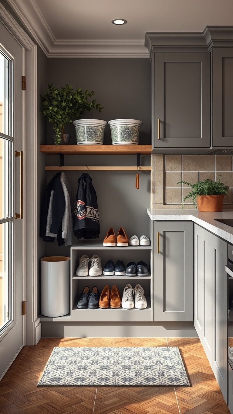 20 Fabulous Ideas for Creating the Perfect Drop Zone in Your Kitchen - 16. A Tidy Shoe Rack to Keep the Floors Clear