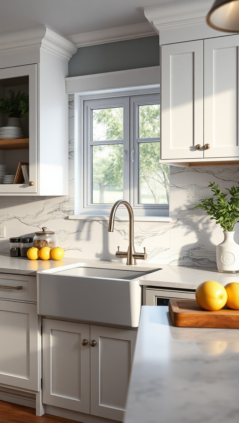 20 Charming Ideas to Elevate Your Kitchen with a Farmhouse Sink - 5. Farmhouse Sink with a Stunning Backsplash