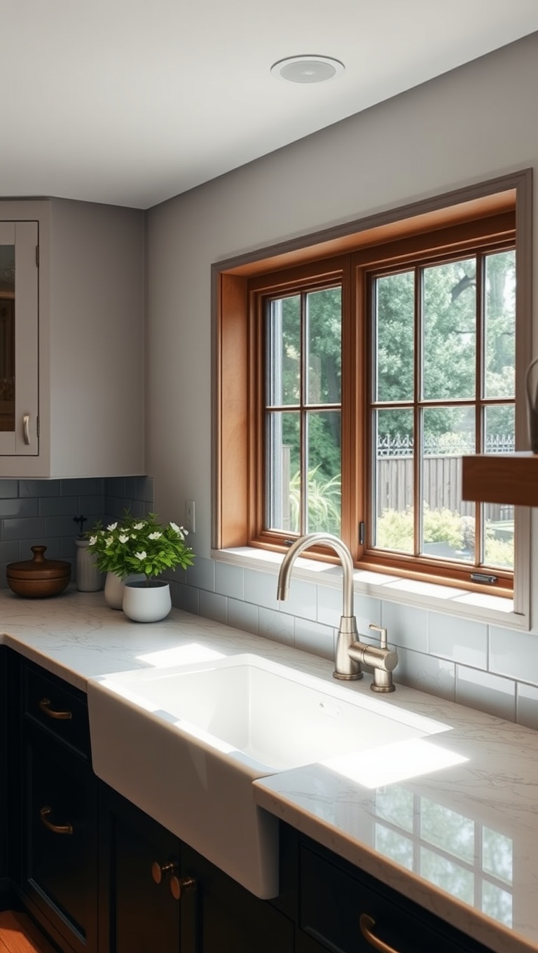 20 Charming Ideas to Elevate Your Kitchen with a Farmhouse Sink - 9. Farmhouse Sink Under a Large Window