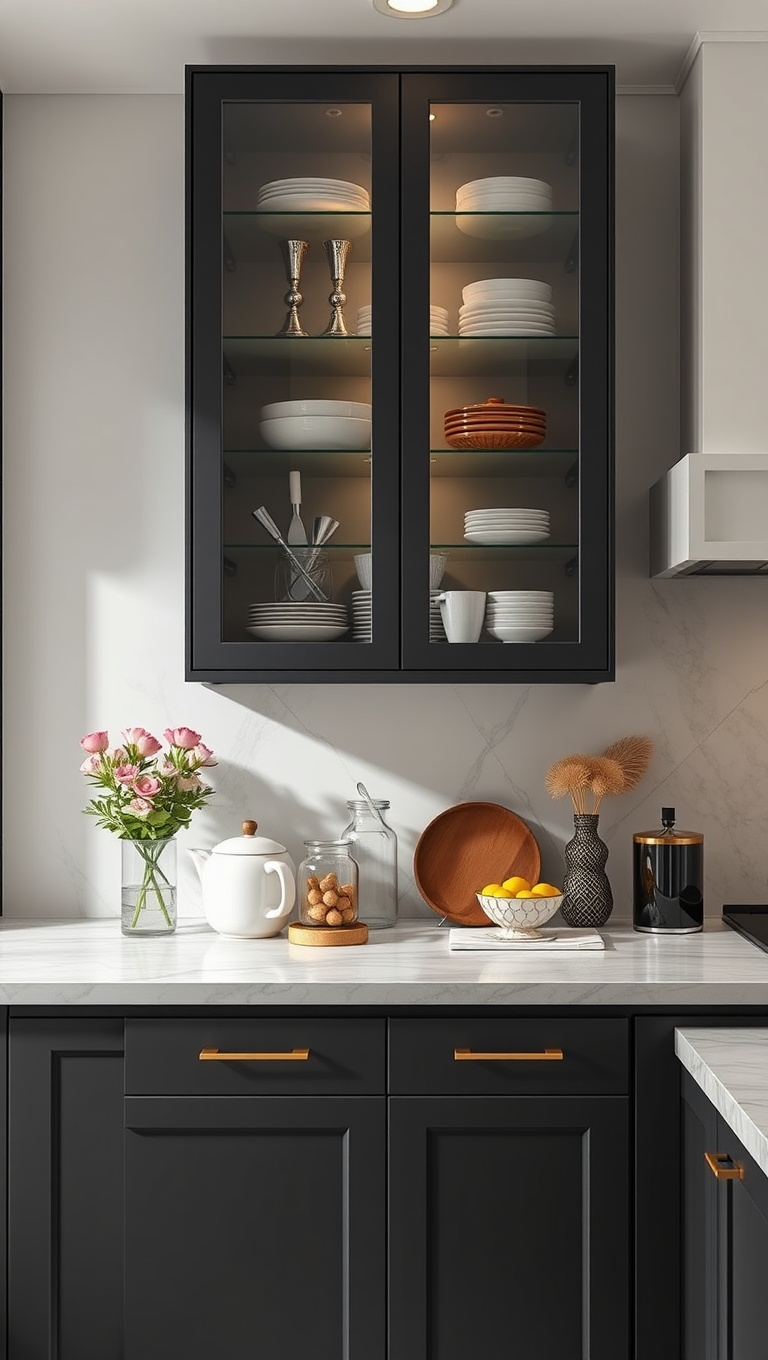 20 Stunning Ideas to Elevate Your Kitchen with Glass Front Cabinets - 10. Elegant Displays: Curate with Style