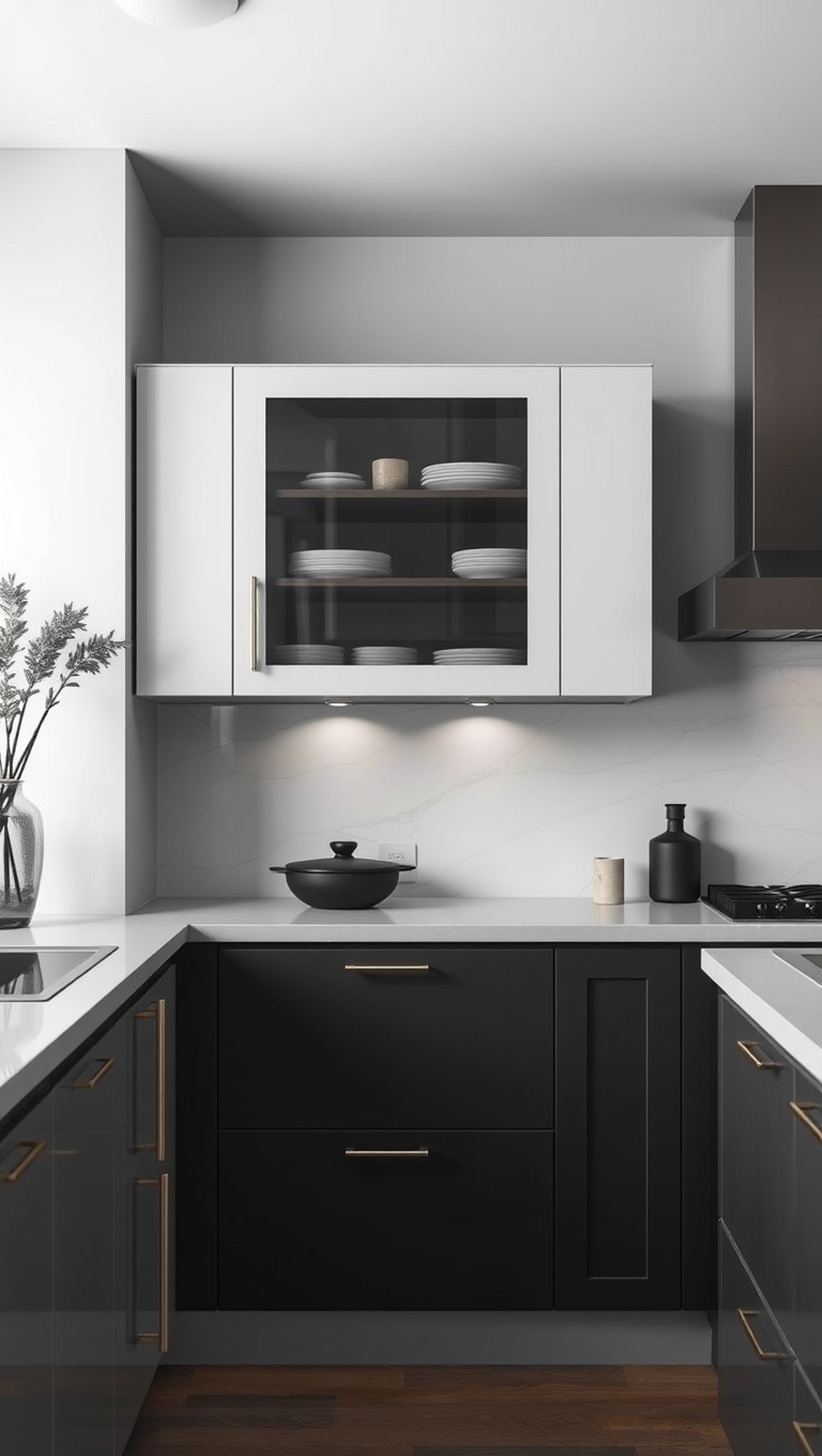 20 Stunning Ideas to Elevate Your Kitchen with Glass Front Cabinets - 13. Sophisticated Styling: Monochromatic Design