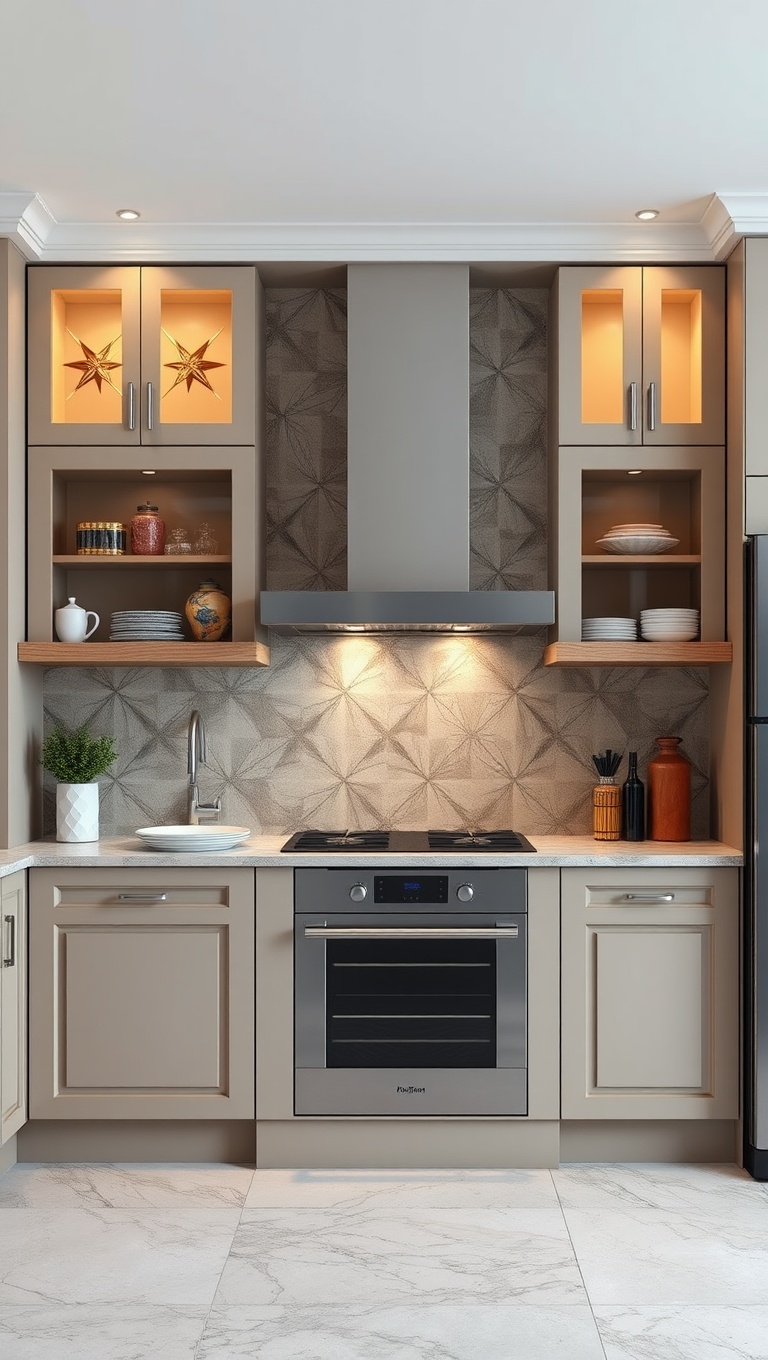 20 Stunning Ideas to Elevate Your Kitchen with Glass Front Cabinets - 15. Artistic Flair: Painted Glass Door Panels