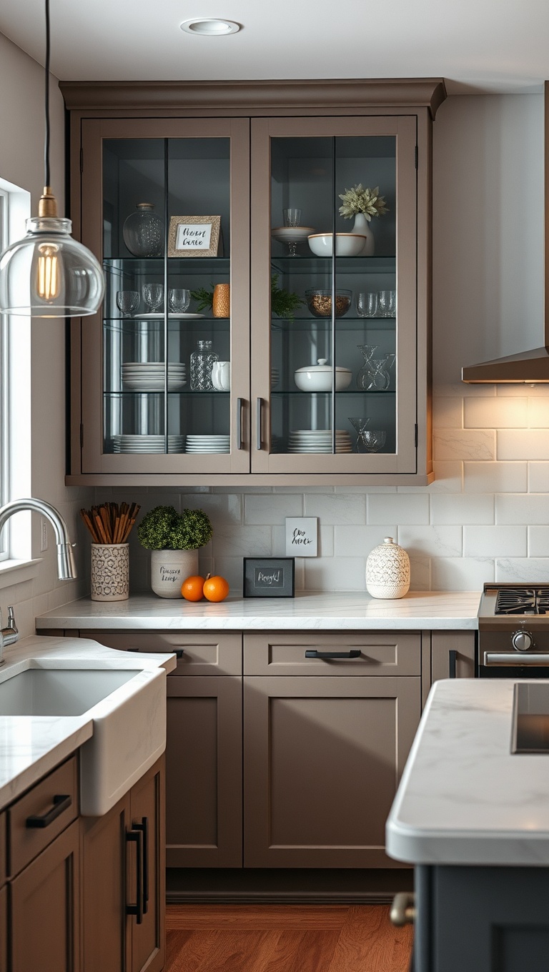 20 Stunning Ideas to Elevate Your Kitchen with Glass Front Cabinets - 19. Seasonal Switch: Change Up Your Displays