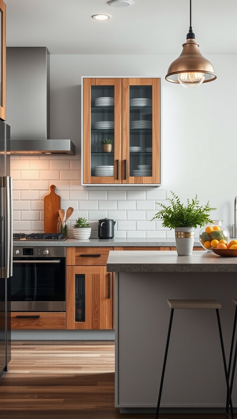 20 Stunning Ideas to Elevate Your Kitchen with Glass Front Cabinets - 12. Eco-Friendly Vibes: Reclaimed Wood & Glass