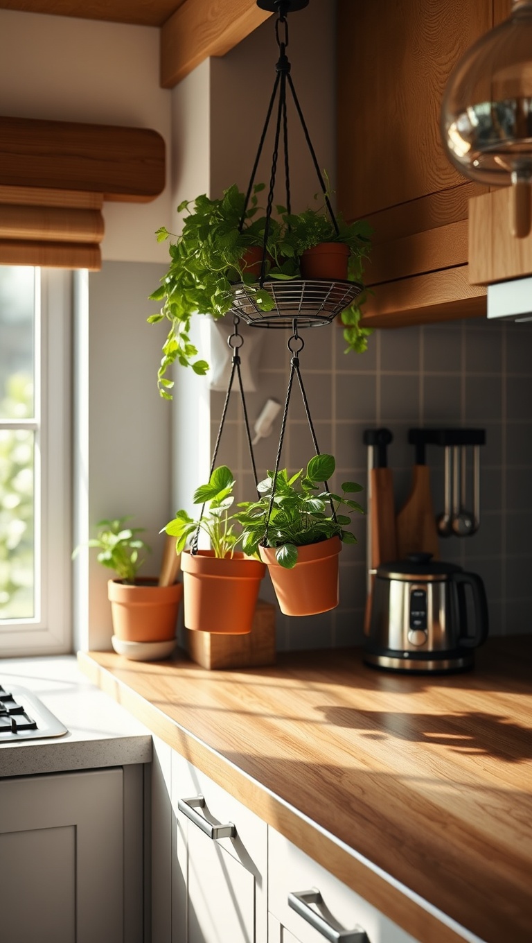 20 Creative Ideas to Elevate Your Kitchen with a Hanging Pot Rack! - 14. Garden Inspiration: Herb and Pot Integration