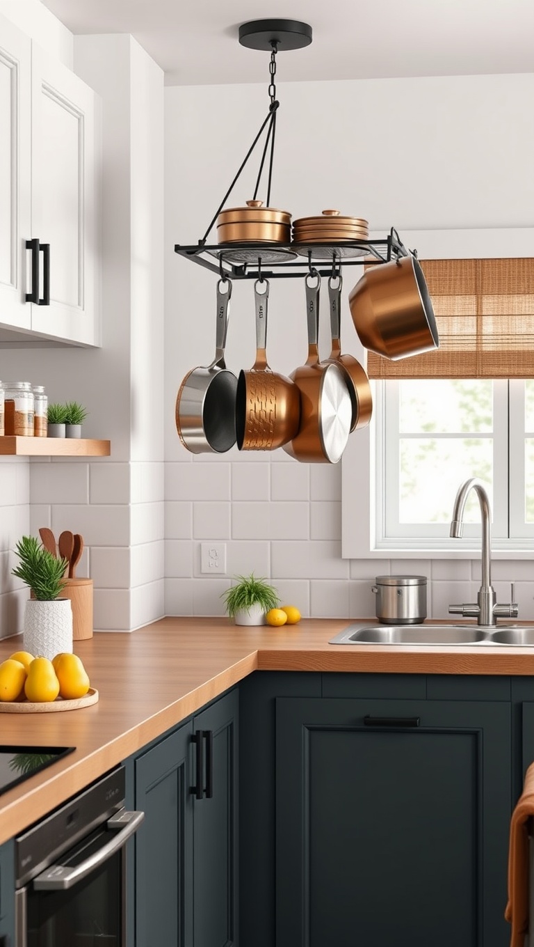 20 Creative Ideas to Elevate Your Kitchen with a Hanging Pot Rack! - 6. Small Spaces: Compact Hanging Pot Solutions
