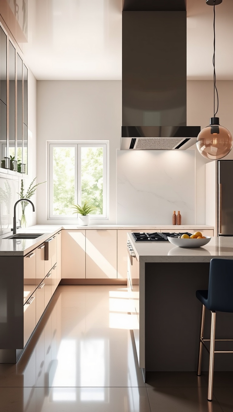 20 Fabulous Ideas for Kitchens with a Hidden Range Hood - 3. Modern Elegance: Glossy Finishes with a Hidden Touch