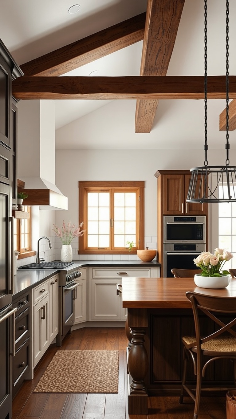 20 Fabulous Ideas for Kitchens with a Hidden Range Hood - 2. Rustic Charm: Wood Beams and Concealed Ventilation