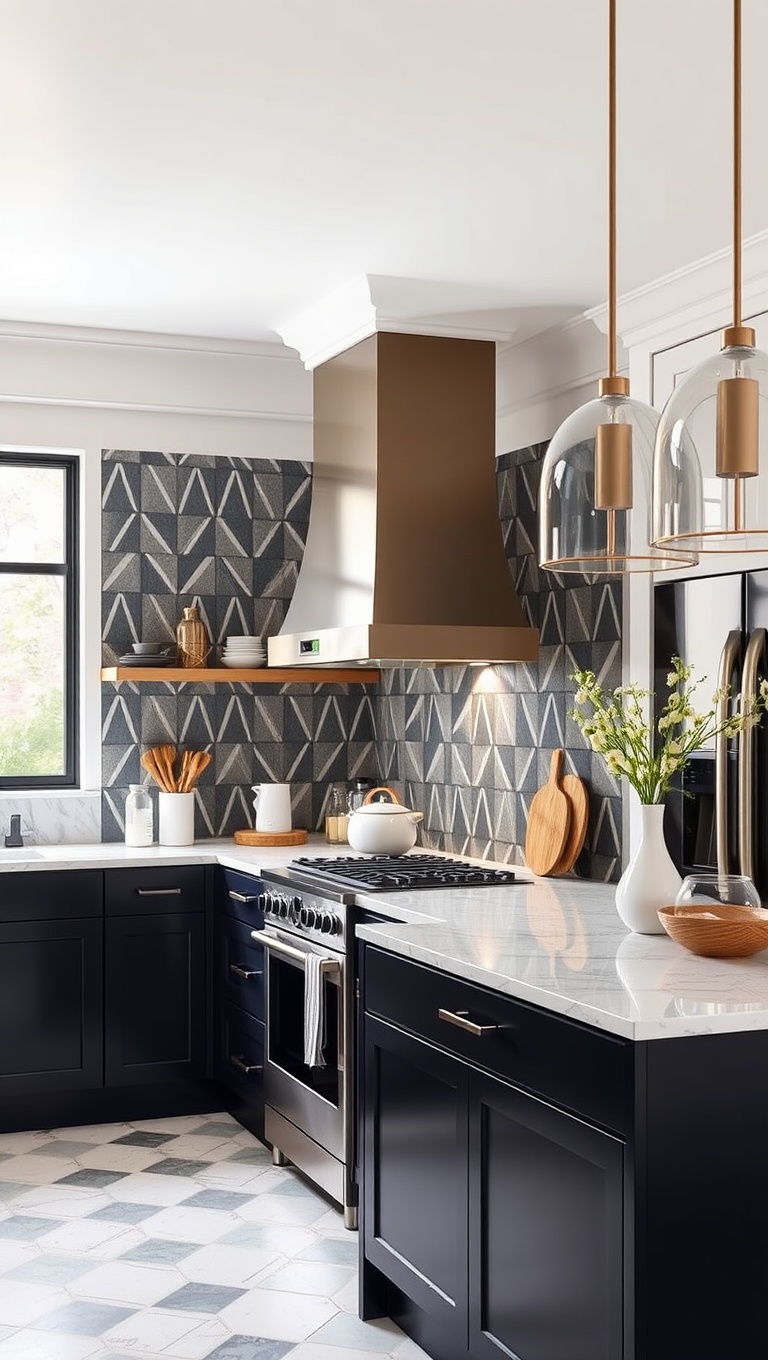 20 Fabulous Ideas for Kitchens with a Hidden Range Hood - 17. Geometric Patterns: Fun Shapes with Concealed Ventilation
