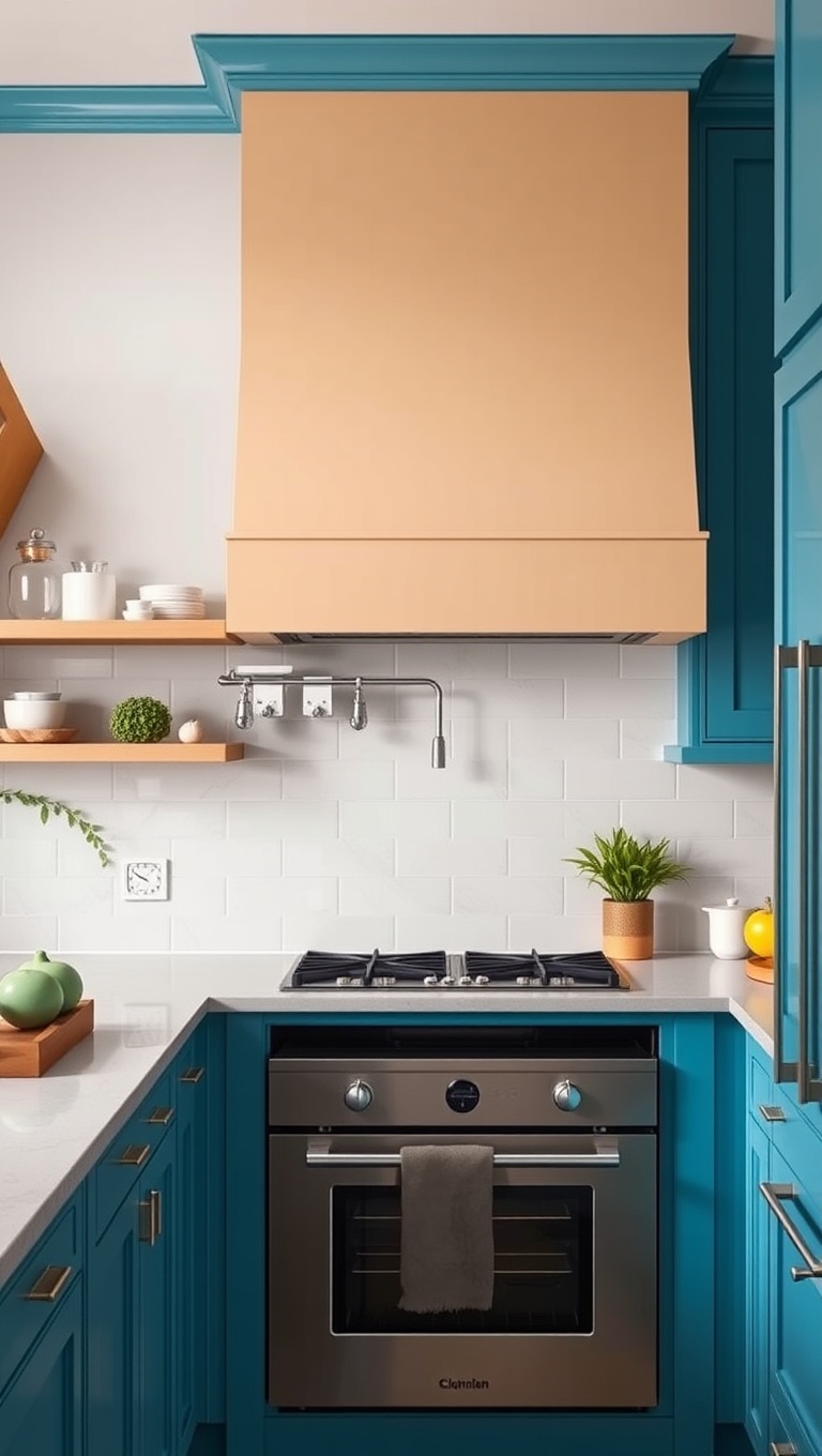 20 Fabulous Ideas for Kitchens with a Hidden Range Hood - 8. Bright and Bold: Colorful Cabinets and Hidden Hoods