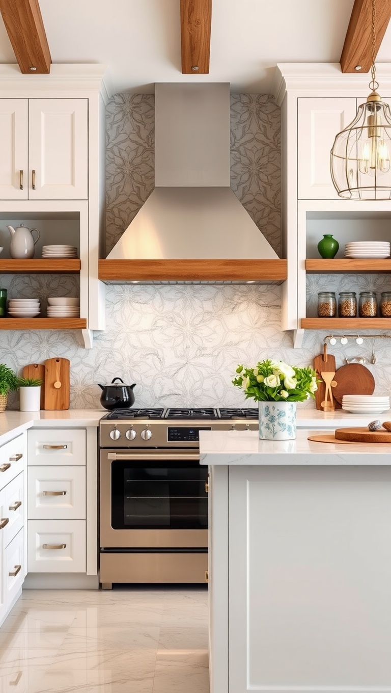 20 Fabulous Ideas for Kitchens with a Hidden Range Hood - 6. Open Shelving: Functional and Fabulous with Hidden Hoods
