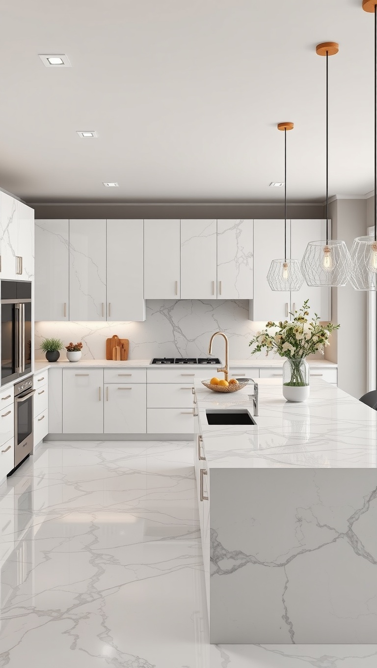 20 Fabulous Ideas and Inspiration for Your Large Kitchen Island - 9. Add a Touch of Luxury with Marble